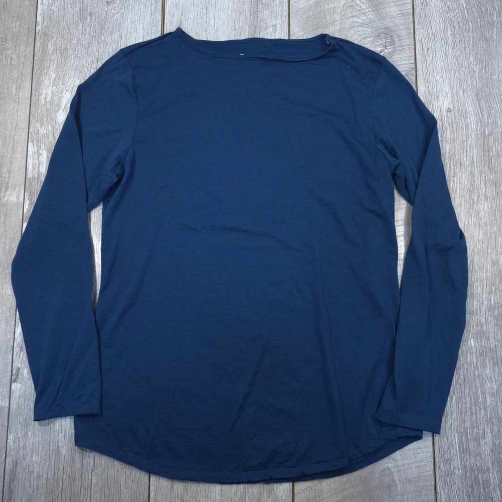 Cloudveil Top Women Large Navy Blue Merino Wool Blend Long Sleeve Boat Neck
